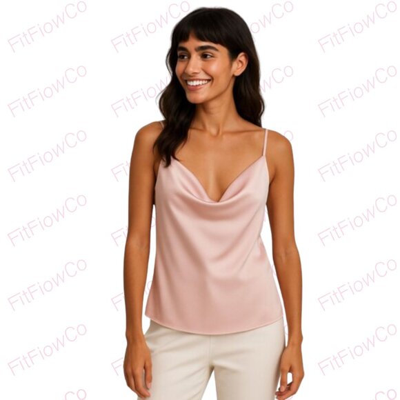 Nik & Nash Tops - Nik & Nash Satin Waterfall Neck Cami – Pink (NWT) XS